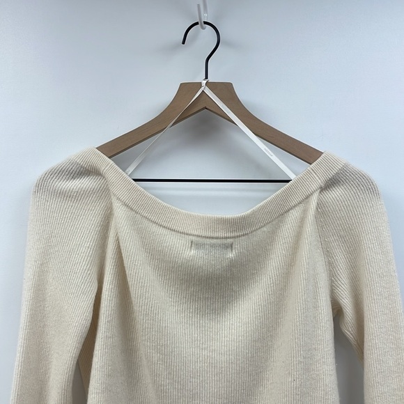 NAADAM Off The Shoulder Wool Cashmere Pullover Ribbed Knit Sweater Cream Large - Picture 7 of 10